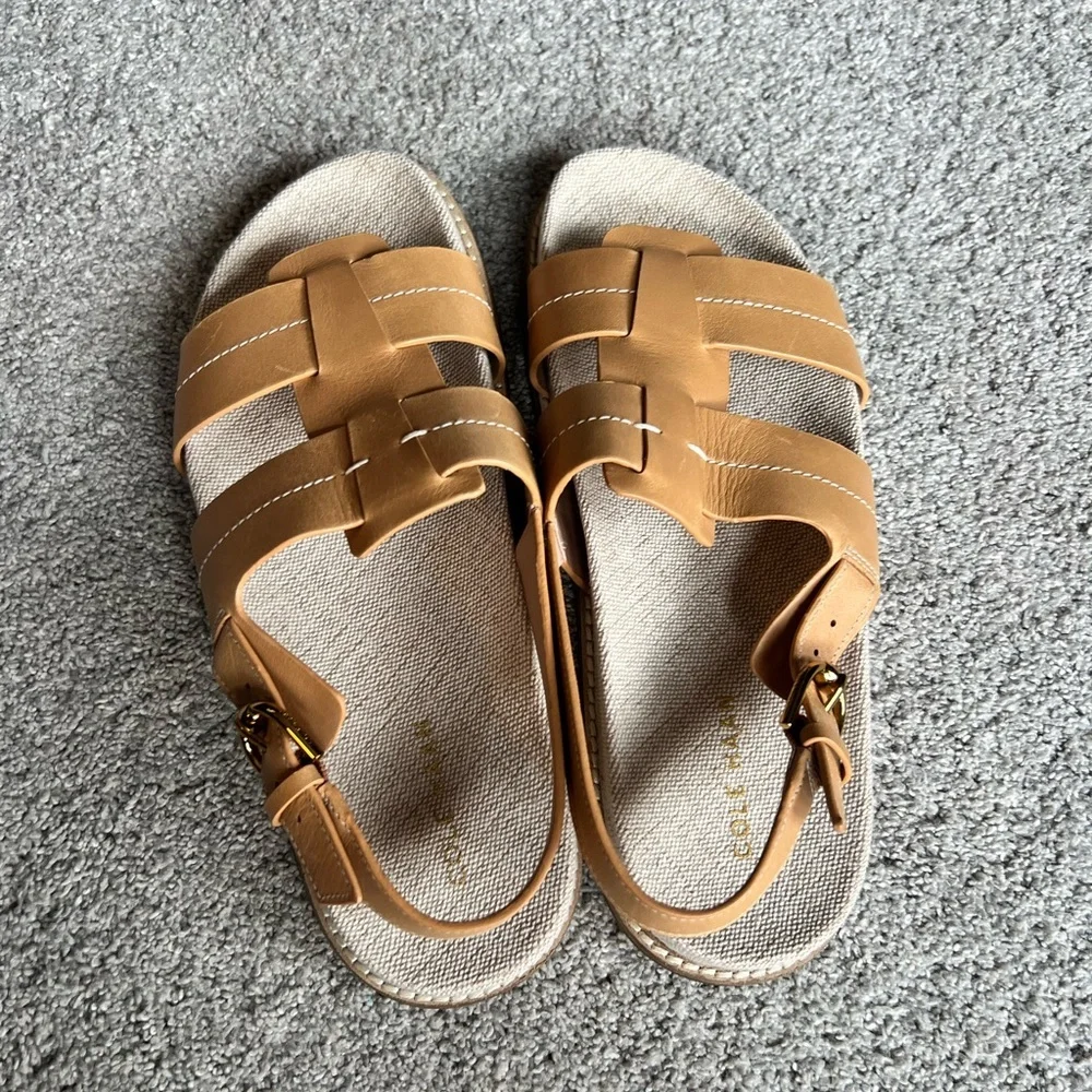 New Cole Haan Marlee Fisherman Size 7.5 B Tan Leather Footbed Slingback Sandal